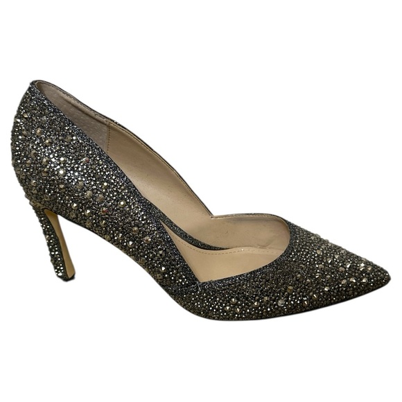 White House Black Market Hematite-Embellished High Heel Silver Jeweled Pumps 8.5 - Picture 5 of 12